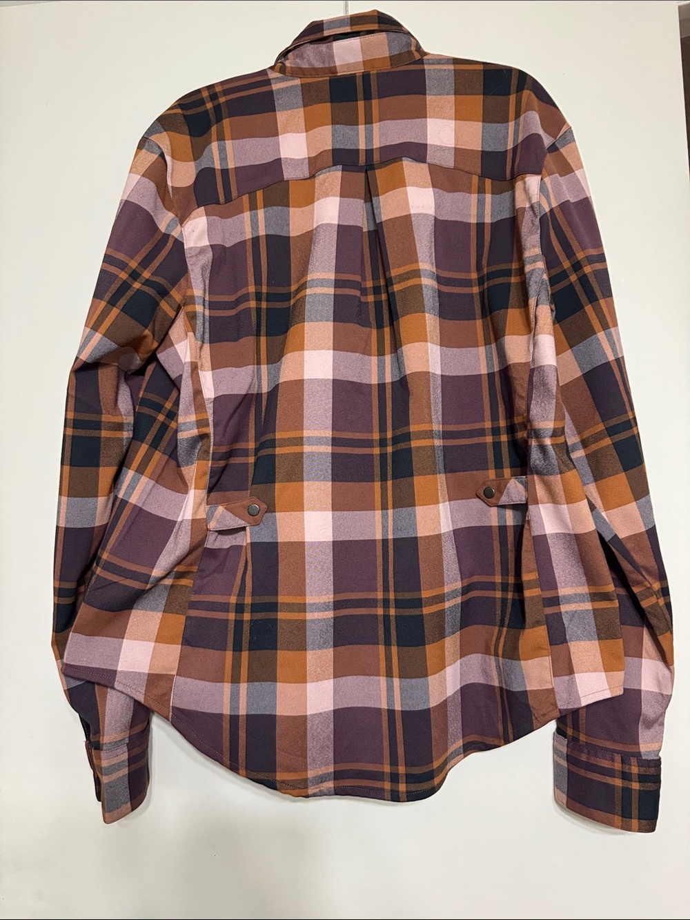 Flowy Women’s Plaid Button-Down Shirt in Brown & Pink - Picture 2 of 5